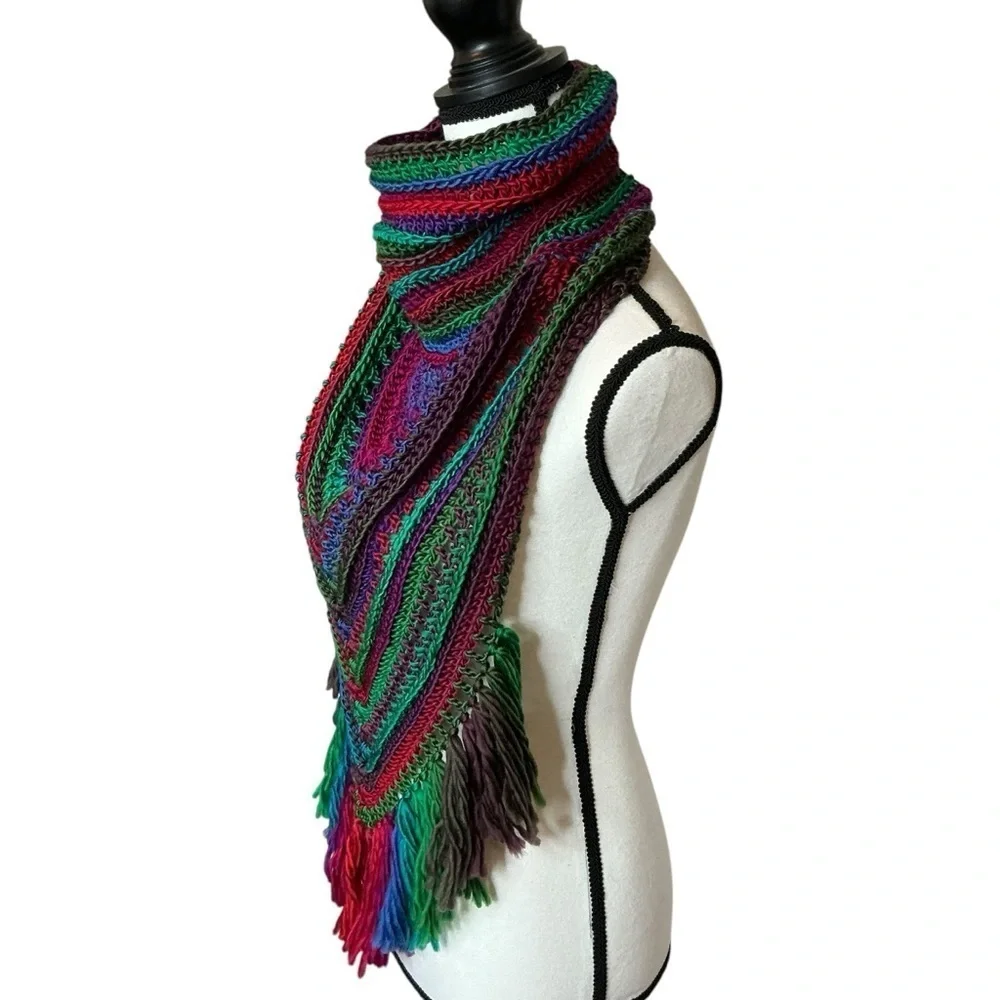 Handcrafted Crochet Cowl Neck Scarf With Fringe New Handmade by Seller Knit